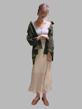 「スクエアトゥ」｜「アイテム（ミリタリージャケット）」を使った、aたさん（レディース・168cm）の春コーディネート