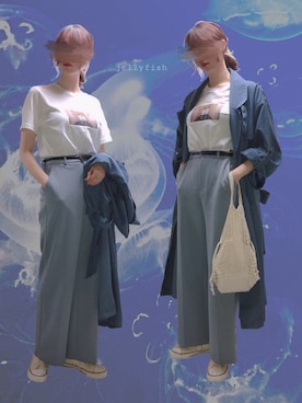 「水色」｜「アイテム（トレンチコート）」を使った、aたさん（レディース・168cm）の春コーディネート
