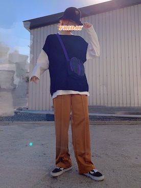 「GU（ジーユー）のアイテム（ハット、ブラック系）」を使った、aたさん（レディース・170cm）の春コーディネート