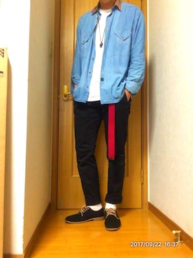 「雨の日」｜「アイテム（ライダースジャケット）」を使った、tsuraさん（メンズ・176cm）の秋コーディネート