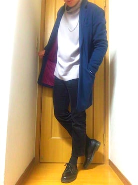 「glamb（グラム）のアイテム（チェスターコート）」を使った、tsuraさん（メンズ・176cm）の秋コーディネート