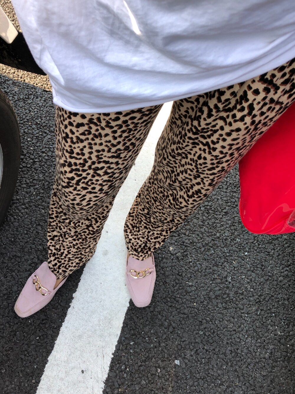 「シンプルコーデ、ラクチンコーデ、夏、レオパード、パンツスタイル、ひょう柄、ootd、低身長、秋カラー、H&M」｜「H&Mのアイテム（パンツ、ベージュ系）」を使った、chimiさん（レディース・153cm）の夏コーディネートの1枚目の写真