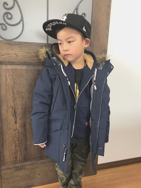 「GAP（ギャップ）のアイテム（モッズコート）」を使った、kaka123さん（キッズ・110cm）の冬コーディネート