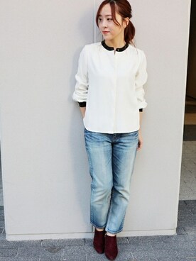 「アイテム（ブーティ、レッド系）」を使った、yukimiさん（レディース・155cm）の冬コーディネート