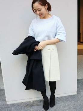 「ブルーニット」｜「アイテム（チェスターコート）」を使った、yukimiさん（レディース・155cm）の冬コーディネート