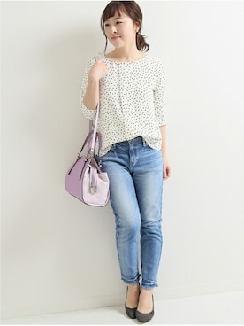 「アイテム（ボストンバッグ、パープル系）」を使った、yukimiさん（レディース・155cm）の夏コーディネート