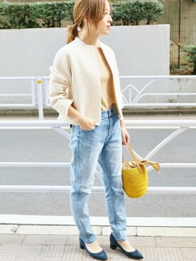 「La TOTALITE（ラトータリテ）のアイテム（ノーカラージャケット）」を使った、yukimiさん（レディース・155cm）の春コーディネート