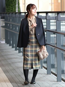 「La TOTALITE（ラトータリテ）のアイテム（ノーカラージャケット）」を使った、yukimiさん（レディース・155cm）の冬コーディネート