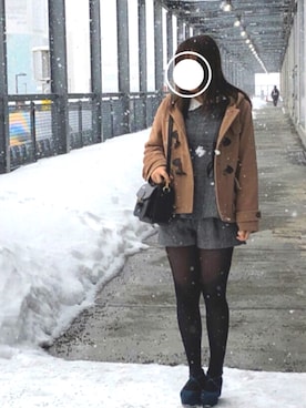 「NICE CLAUP（ナイスクラップ）のアイテム（ダッフルコート）」を使った、凪さん（レディース・158cm）の冬コーディネート