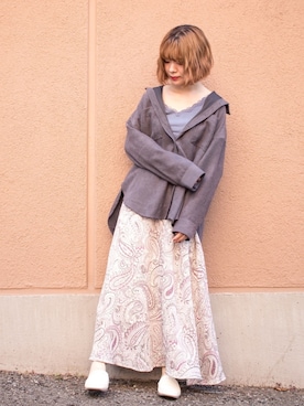 「マキシスカート」｜「アイテム（スリッポン）」を使った、しらこさん（レディース・154cm）の春コーディネート