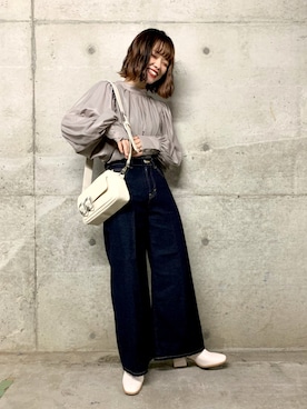 「とろみシャツ」｜「アイテム（ブーツ）」を使った、しらこさん（レディース・154cm）の秋コーディネート
