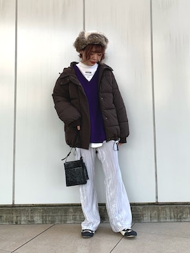 「ゆるニット」｜「アイテム（ブルゾン）」を使った、しらこさん（レディース・154cm）の冬コーディネート