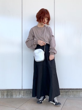 「PAGEBOY（ページボーイ）のWEB限定アイテム / 2WAYレイヤードロンT（Tシャツ/カットソー）」を使った、しらこさん（レディース・154cm）の冬コーディネート