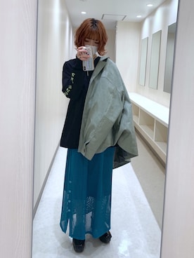 「透かし編みニット」｜「アイテム（ブルゾン）」を使った、しらこさん（レディース・154cm）の春コーディネート