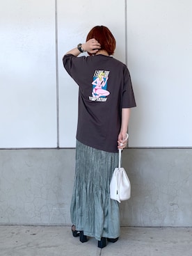 「ワッシャースカート」｜「アイテム（その他）」を使った、しらこさん（レディース・154cm）の春コーディネート
