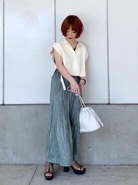 「ワッシャースカート」｜「アイテム（その他）」を使った、しらこさん（レディース・154cm）の春コーディネート