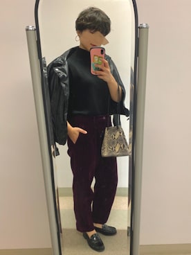 「Abercrombie&Fitch（アバークロンビーアンドフィッチ）のアイテム（ライダースジャケット）」を使った、honey_chanさん（レディース・163cm）の秋コーディネート