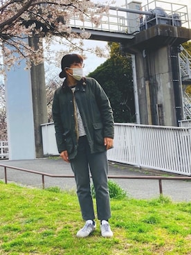 「バスクシャツ」｜「アイテム（ブルゾン）」を使った、Shinshin さん（レディース・165cm）の春コーディネート