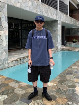 「Sourcream（サワークリーム）のアイテム（パンツ）」を使った、kento fujiwara さん（メンズ・166cm）の夏コーディネート