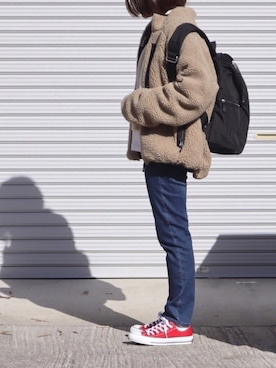 「赤コンバース」｜「アイテム（ブルゾン）」を使った、ともさん（レディース・153cm）の冬コーディネート
