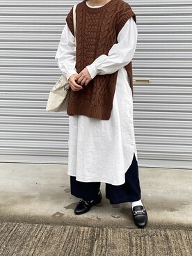 siiwa コットンヘンプギャザーワンピースを使った人気ファッション