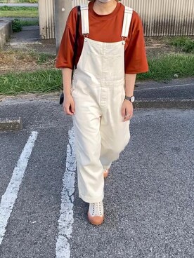 「PAR ICI（パーリッシィ）の【WEB別注カラー】デニムカツラギ オーバーオール（サロペット/オーバーオール）」を使った、ともさん（レディース・153cm）の夏コーディネート