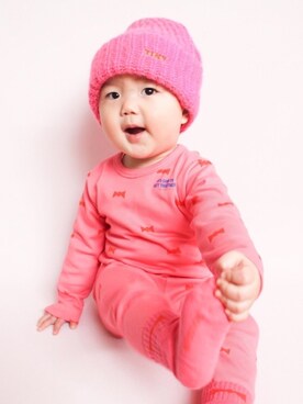 「tinycottonsのアイテム（ロンパース、ピンク系）」を使った、KaiO⭐︎さん（キッズ・120cm）の冬コーディネート