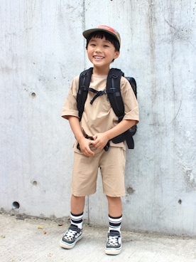 「こども ビームス（コドモビームス）のアイテム（帽子）」を使った、KaiO⭐︎さん（キッズ・120cm）の春コーディネート