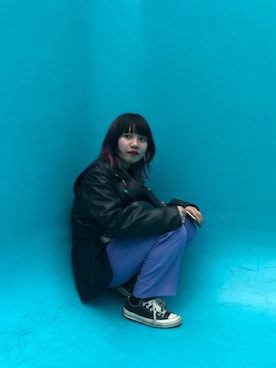 「PERVERZE（パーバーズ）のアイテム（ライダースジャケット）」を使った、tonechiさん（レディース・154cm）の冬コーディネート