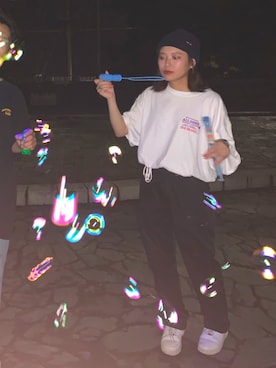 「allgoodstoreのアイテム（T Shirts、ホワイト系）」を使った、サ🔰さん（レディース・153cm）の夏コーディネート