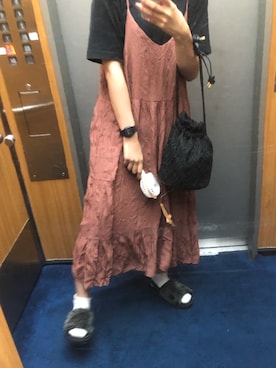 「GU（ジーユー）のアイテム（Bags、ブラック系）」を使った、サ🔰さん（レディース・153cm）の夏コーディネート