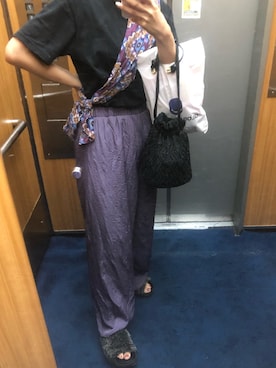 「GU（ジーユー）のアイテム（Bags、ブラック系）」を使った、サ🔰さん（レディース・153cm）の夏コーディネート