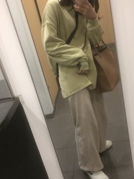 「GU（ジーユー）のアイテム（Sweatshirt、グリーン系）」を使った、サ🔰さん（レディース・153cm）の秋コーディネート