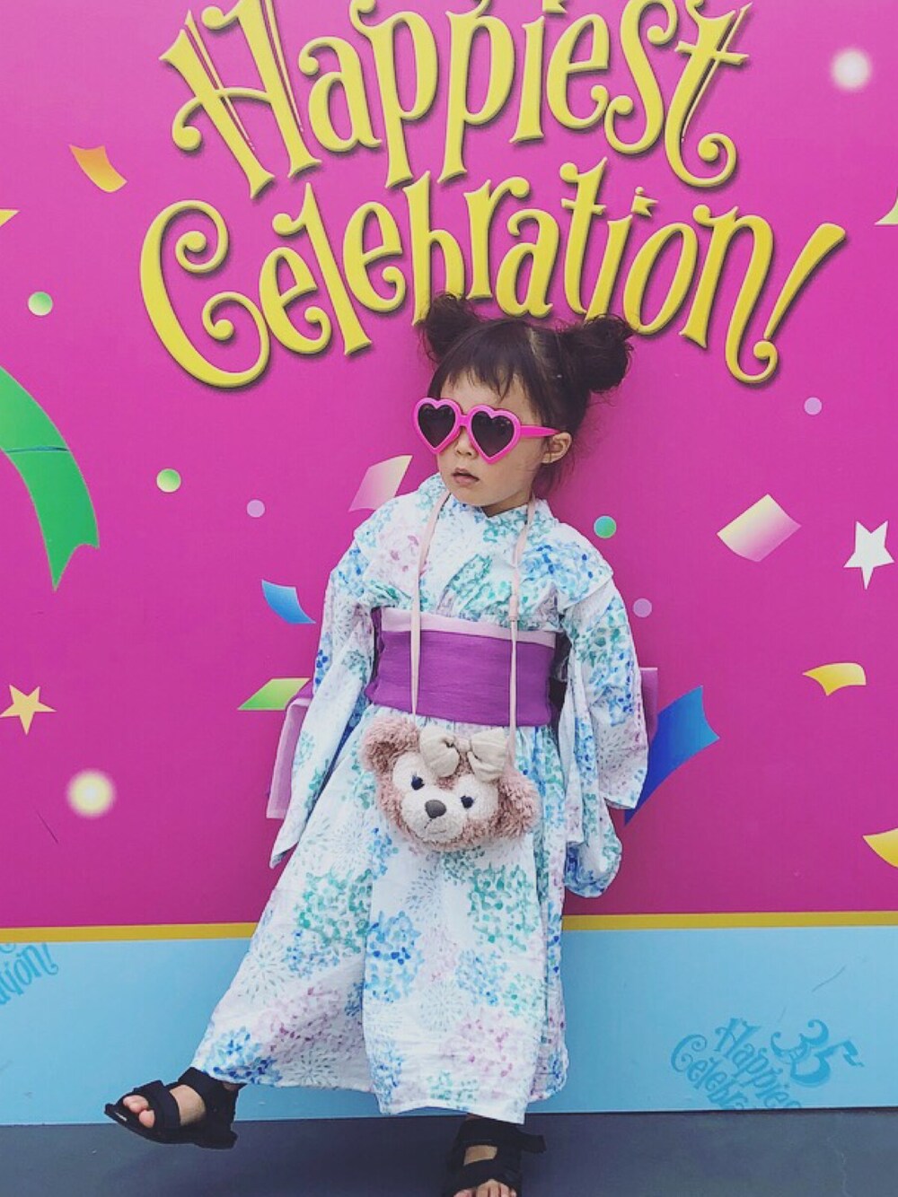 「カジュアル、キッズコーデ、浴衣、カジュアルコーデ、浴衣女子、女の子コーデ、夏コーデ、ラクチンコーデ、GLOBAL WORK、ディズニー」｜「GLOBAL WORKの【キッズ】カンタンユカタセット/782842（浴衣、ホワイト系）」を使った、🌴yunapi🏄‍♀️さん（キッズ・90cm）の夏コーディネートの1枚目の写真