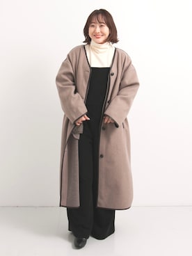 「パイピングコート」｜「アイテム（オールインワン・サロペット）」を使った、satoさん（レディース・156cm）の冬コーディネート