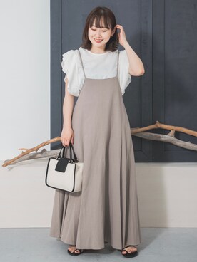 「袖フリル」｜「アイテム（ワンピース/ドレス）」を使った、satoさん（レディース・156cm）の春コーディネート