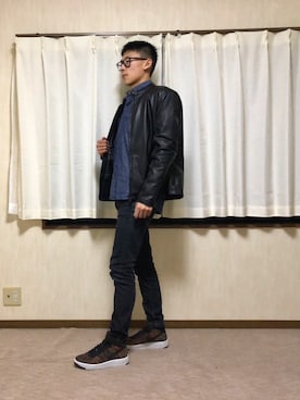 「ナイキスニーカー」｜「アイテム（ライダースジャケット）」を使った、spaGhettiさん（メンズ・172cm）の冬コーディネート