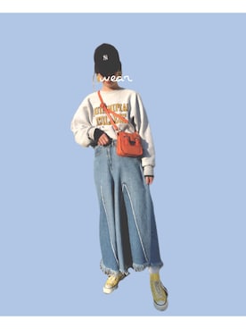 「フリンジデニム」｜「アイテム（アクセサリー）」を使った、reikaminamiさん（レディース・174cm）の春コーディネート