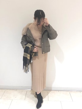 「くすみピンク」｜「アイテム（ブルゾン）」を使った、ayuさん（レディース・160cm）の冬コーディネート