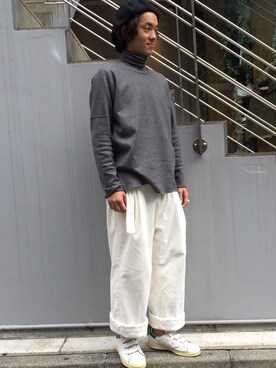 「ISAMU KATAYAMA BACKLASH（イサムカタヤマバックラッシュ）のアイテム（ハンチング/ベレー帽）」を使った、yamamotoさん（メンズ・170cm）の秋コーディネート