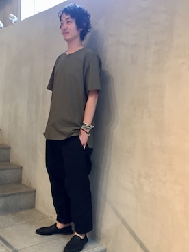 「ISAMU KATAYAMA BACKLASH（イサムカタヤマバックラッシュ）のアイテム（パンツ）」を使った、yamamotoさん（メンズ・170cm）の夏コーディネート