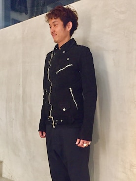 「ISAMU KATAYAMA BACKLASH（イサムカタヤマバックラッシュ）のアイテム（ライダースジャケット）」を使った、yamamotoさん（メンズ・170cm）の秋コーディネート