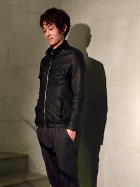 「冬」｜「アイテム（ライダースジャケット）」を使った、yamamotoさん（メンズ・170cm）の秋コーディネート