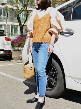 「韓国スタイル」｜「アイテム（スリッポン）」を使った、☺︎cheez☺︎さん（レディース・155cm）の春コーディネート