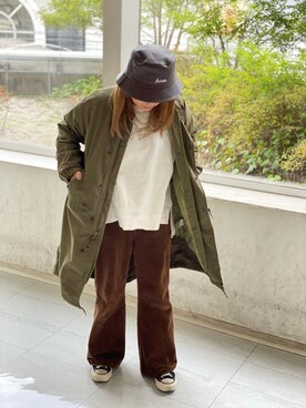 「AVIREX（アヴィレックス）のアイテム（モッズコート）」を使った、Hiroさん（レディース・152cm）の秋コーディネート