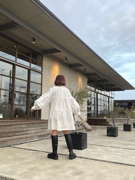 「ブーツスタイル」｜「アイテム（シャツワンピース）」を使った、ranyさん（レディース・157cm）の冬コーディネート