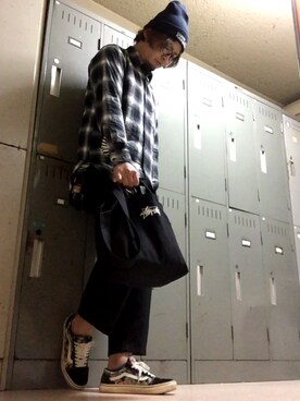 「WEGO（ウィゴー）のWEGO/ストレッチワイドスラックス（スラックス、ブラック系）」を使った、xxxgreamxxxさん（メンズ・178cm）の春コーディネート