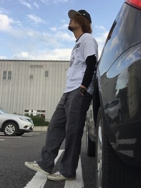 「NEW ERA（ニューエラ）のアイテム（キャップ、ブラック系）」を使った、xxxgreamxxxさん（メンズ・178cm）の春コーディネート