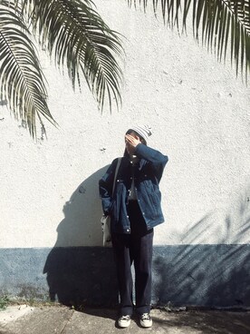 「VINTAGE（ヴィンテージ）のアイテム（デニムジャケット、ブルー系）」を使った、Mさん（レディース・160cm）の冬コーディネート