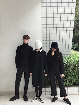 「BLACKのアイテム（トップス、ブラック系）」を使った、Mさん（レディース・160cm）の冬コーディネート